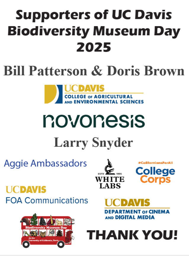 2025 Donors to the UC Davis Biodiversity Museum Day
